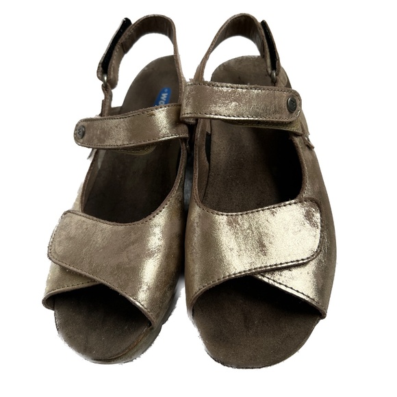 Wolky Sandals 2 Strap Comfort Hook & Loop Mottled Gold Size 38 US Size 7 - Picture 3 of 9